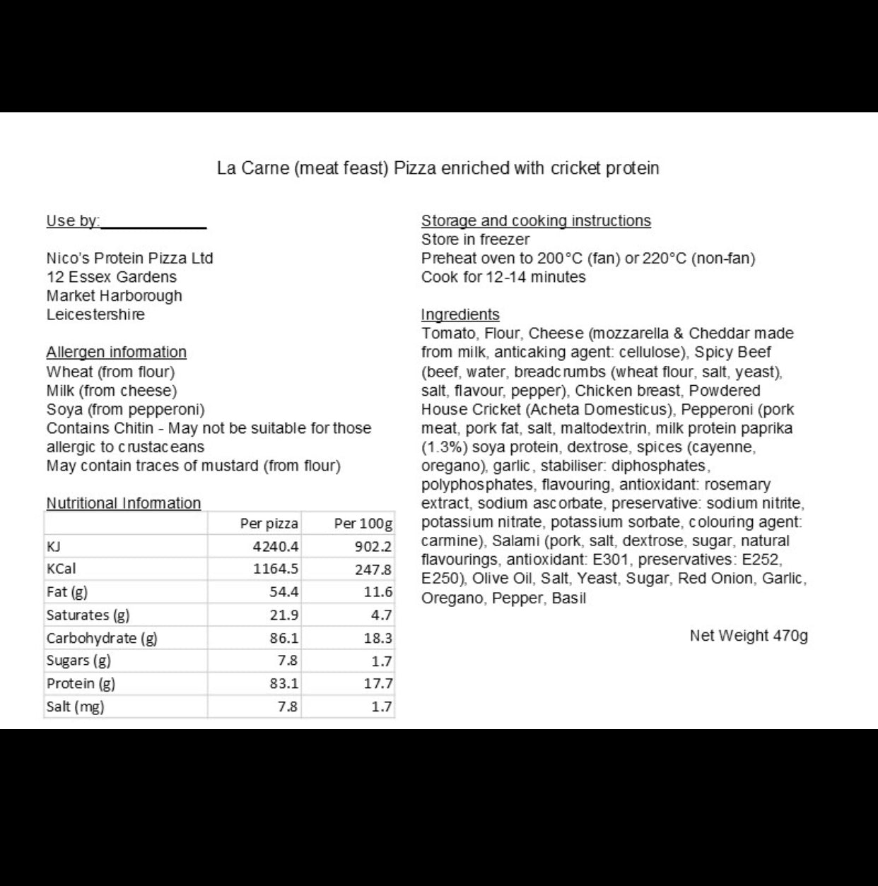 La Carne 83g of Protein.(Meat protein pizza with cricket base).