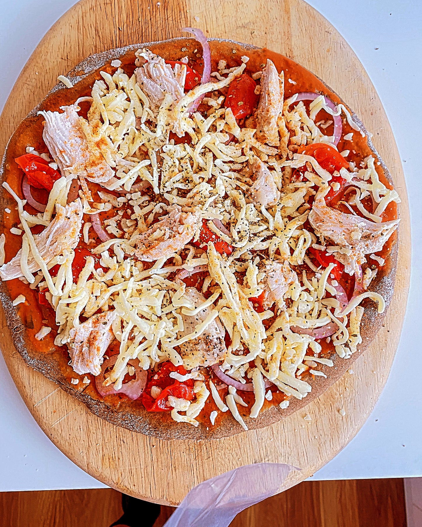 Pollo Picante72g of Protein.(Chicken protein pizza with cricket base).