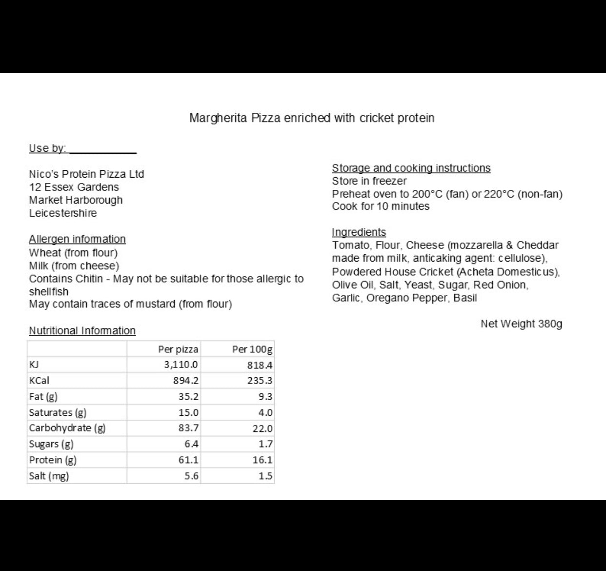 Margherita 61g of protein.