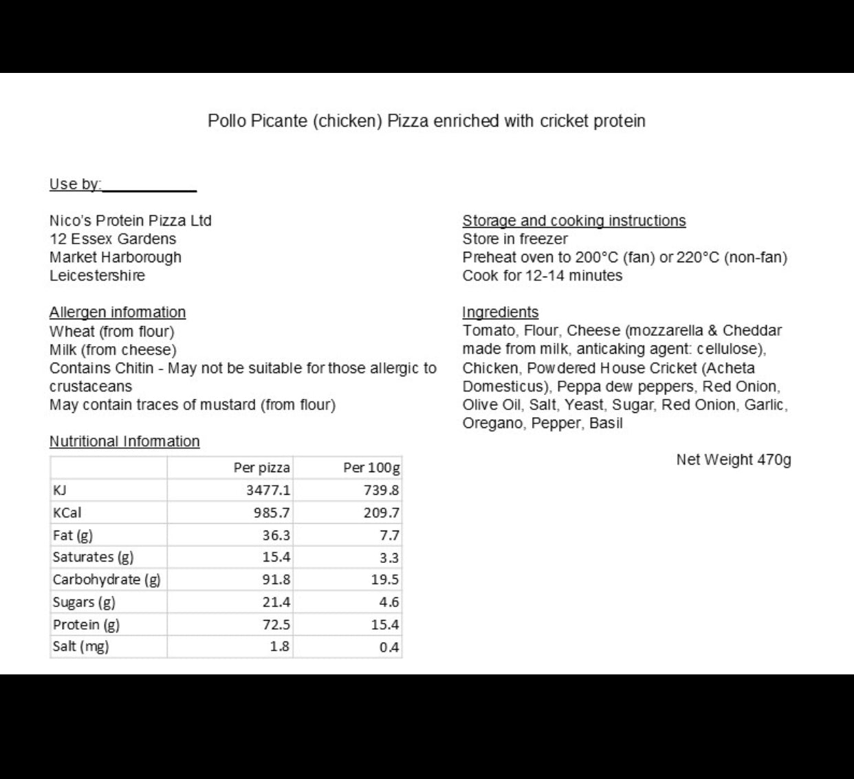 Pollo Picante72g of Protein.(Chicken protein pizza with cricket base).